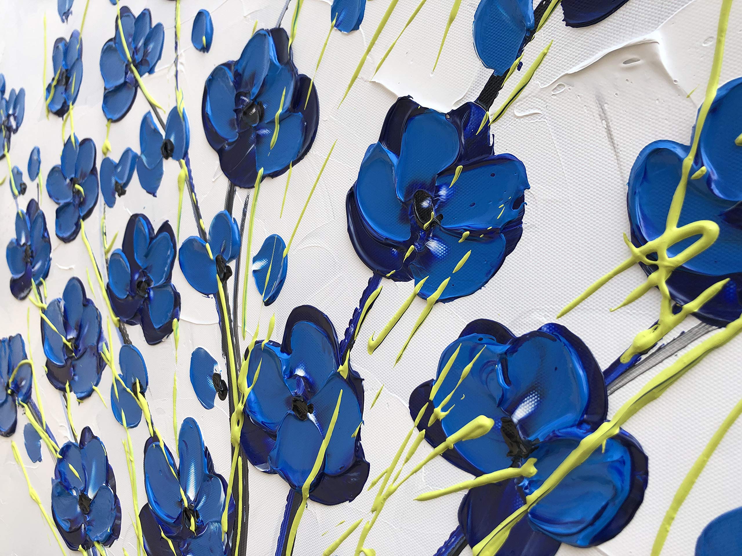 Yihui Arts Blue Flower Canvas Wall Art Painting Pictures Modern 3D Effect Artwork With Framed For Office Decor